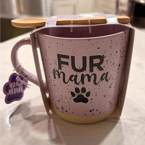 Ceramic Pink 'Fur Mama' Mug with Paw Print and wooden spoon - Picture 8 of 8